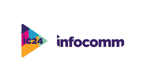 InfoComm 2024 logo for the event at Las Vegas Convention Center, Las Vegas, NV from June 12 to 14, with a colorful triangular design element.