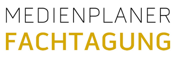 Text logo for Medienplaner Fachtagung in black and gold text.